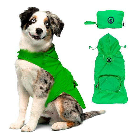 FabDog Bright Green Packable Pet Raincoat Jacket w/ Hood for Cat or Dog - Picture 1 of 3